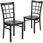 Flash Furniture HERCULES Series Black Window Back Metal Restaurant Chair - Walnut Wood Seat - 2 Pack-Window Back Design