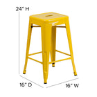 Flash Furniture 24" High Backless Yellow Metal Indoor-Outdoor Counter Height Stool with Square Seat-Drain Hole in Seat