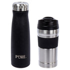 PURE Drinkware Water Bottle and Coffee Tumbler Set, 17 oz, Black-Material: premium quality 18/8 stainless steel