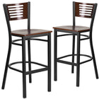 Flash Furniture HERCULES Series Black Slat Back Metal Restaurant Barstool - Walnut Wood Back & Seat - 2 Pack-Walnut Wood Slat Back Design
