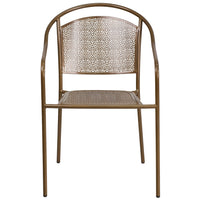 Flash Furniture Commercial Grade Gold Indoor-Outdoor Steel Patio Arm Chair with Round Back-Set of 5 Stackable Patio Chairs