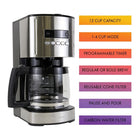 Kenmore Aroma Control 12-Cup Programmable Coffee Maker with Reusable Filter - Black and Stainless Steel-Large 12-cup capacity with 1-4 cup brewing option