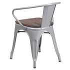 Flash Furniture Silver Metal Chair with Wood Seat & Arms-Curved Back with Vertical Slat