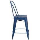 Flash Furniture Commercial Grade 24" High Distressed Antique Metal Indoor-Outdoor Counter Height Stool with Back - Blue-Seat Drain Hole assists in drying