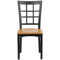 Flash Furniture HERCULES Series Black Window Back Metal Restaurant Chair - Natural Wood Seat-Metal Chair