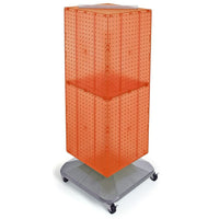 Azar Displays 40" x 14" x 14" 4-Sided Interlocking Pegboard Floor Display with Wheels, Orange (701436-ORG)-Revolves on a square wheeled base