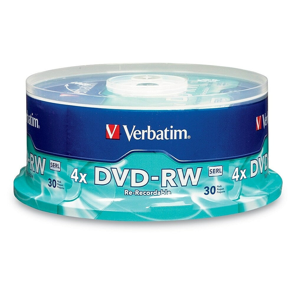 Verbatim 4.7 GB 4x DVD-RW, Branded Surface, Spindle, 30 Pack