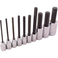 Gray Tools 10 Piece 3/8" & 1/2" Drive SAE, Standard & Extra Long Hex Head Socket Set-Contains: Sizes 3/8" Drive Extra Long: 1/8", 5/32", 3/16", 7/32", 1/4", 5/16", 3/8" and Sizes 1/2" Drive Standard: 1/2", 9/16", 5/8".