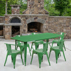 Flash Furniture 31.5'' x 63'' Rectangular Green Metal Indoor-Outdoor Table Set with 6 Arm Chairs (ET-CT005-6-70-GN-GG)-Galvanized Steel, Metal, Rubber