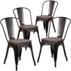 Flash Furniture Black-Antique Gold Metal Stackable Chair with Wood Seat-500 lb. Weight Capacity