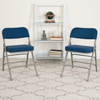 Flash Furniture HERCULES Premium Curved Triple Braced & Double Hinged Navy Fabric Metal Folding Chair-Riveted Steel Components