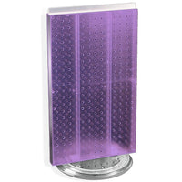 Azar Displays 22" x 13.5" 2-Sided Pegboard Counter Unit, Purple Translucent (700513-PUR)-Two-sided display stands on a clear plastic revolving base, providing easy customer access
