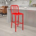 Flash Furniture 30" High Red Metal Indoor-Outdoor Barstool with Vertical Slat Back-Adjustable Floor Glides