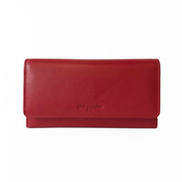 Club Rochelier Ladies Clutch Wallet with Checkbook & Gusset - Red-Red - Leather