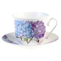 Roy Kirkham Breakfast Cup/Saucer, Hydrangea, Set of 2-Hydrangea Set of Two "Chatsworth" Breakfast Cups & Saucers in Fine Bone China.