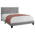 Monarch Specialties 5920Q Queen Size Bed - Grey Linen-Low profile platform queen bed frame upholstered in a beautiful grey linen-look fabric - padded headboard boasts an elegant tufted design