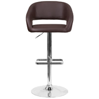 Flash Furniture Contemporary Brown Vinyl Adjustable Height Barstool with Rounded Mid-Back & Chrome Base-Contemporary Style Stool