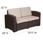 Flash Furniture Chocolate Brown Faux Rattan Loveseat with All-Weather Beige Cushions-Chocolate Brown Frame Finish
