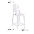 Flash Furniture Ghost Counter Stool with Oval Back - Transparent Crystal-Designed for Commercial Use