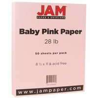 JAM Paper Matte Paper - 8.5" x 11" - 28 lb. - Baby Pink - 50 Sheets/Pack-Colour: Light Baby Pink / Soft Pink | Make your work stand out with premium Coloured paper.