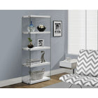 Monarch Specialties 3289 60"H Bookcase - Glossy White With Tempered Glass-Finished on all sides, this accent display unit is a great way to showcase your books, favorite decor items or electronics
