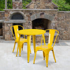 30'' Round Yellow Metal Indoor-Outdoor Table Set with 2 Cafe Chairs [CH-51090TH-2-18CAFE-YL-GG]-30"W x 30"D x 29.50"H