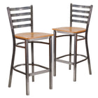 Flash Furniture HERCULES Series Clear Coated Ladder Back Metal Restaurant Barstool - Natural Wood Seat - 2 Pack-Ladder Back Design