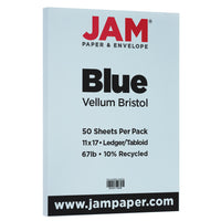 JAM Paper Vellum Bristol Tabloid Cardstock, 11 x 17, 67 lb. Blue, 50 Pack (16932831)-Colour: Blue 67 lb. Cover