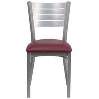 Flash Furniture HERCULES Series Slat Back Metal Restaurant Chairs with Burgundy Vinyl Seat - Silver - 2 Pack-Set of 2 Metal Dining Chairs