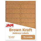 JAM Paper Rectangular Shipping Address Labels - 1-1/3" x 4" - Brown Kraft - 126 Pack -English only packaging