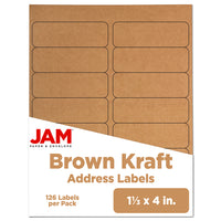 JAM Paper Rectangular Shipping Address Labels - 1-1/3" x 4" - Brown Kraft - 126 Pack -English only packaging