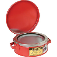 Justrite Bench Cans, 9 3/8" x 4 1/2", 1 Qt, 5Lb-Spring-loaded, perforated plated steel dasher plate