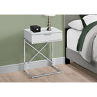 Monarch Specialties 3470 Accent Table - 24"H/Glossy White/Chrome Metal-Minimalist style chrome metal X-design frame