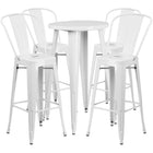 24'' Round White Metal Indoor-Outdoor Bar Table Set with 4 Cafe Barstools [CH-51080BH-4-30CAFE-WH-GG]-Metal Cafe Bar Table