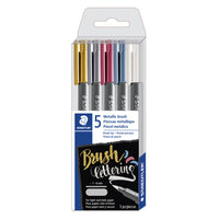 Staedtler Metallic Brush Lettering Markers - 1.2mm Bullet Tip - 5 Pack (8321TB5A6)-Brush tip allows user to freely create expressive designs