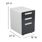Flash Furniture Ergonomic 3-Drawer Mobile Locking Filing Cabinet with Anti-Tilt Mechanism & Letter/Legal Drawer - White/Charcoal-Designed to fit under most tables and desks