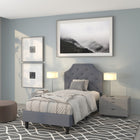 Flash Furniture Brighton Twin Size Tufted Upholstered Platform Bed - Light Grey Fabric-Silver Nailhead Trim