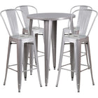 30'' Round Silver Metal Indoor-Outdoor Bar Table Set with 4 Cafe Barstools [CH-51090BH-4-30CAFE-SIL-GG]-Metal Cafe Bar Table