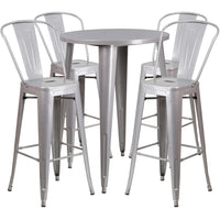 30'' Round Silver Metal Indoor-Outdoor Bar Table Set with 4 Cafe Barstools [CH-51090BH-4-30CAFE-SIL-GG]-Metal Cafe Bar Table