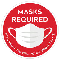 Eddie's Vinyl "Mask Required" Social Distancing Decal - Red/White - 7.5" Diameter - 4 Pack-Messaging: Masks Required. Mine protects you. Yours protects me.