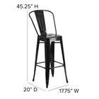 Flash Furniture 30" High Black Metal Indoor-Outdoor Barstool with Back-Galvanized Steel Construction