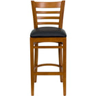 Flash Furniture HERCULES Series Ladder Back Cherry Wood Restaurant Barstool - Black Vinyl Seat-Wood Barstool