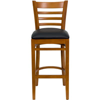 Flash Furniture HERCULES Series Ladder Back Cherry Wood Restaurant Barstool - Black Vinyl Seat-Wood Barstool