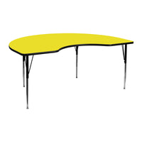 Flash Furniture 48''W x 72''L Kidney Shaped Activity Table with 1.25'' High Pressure Top and Standard Adjustable Legs, Yellow-Yellow Laminate