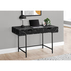 Monarch Specialties 7552 48" Computer Desk - Black Marble-Look/Black Metal-Metal base in a black finish provides stability and includes slender metal legs that are recessed under the rectangular desktop