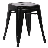 Nicer Furniture Tolix Style Backless Metal Industrial Stack 18" Stool - Black - 2 Pack-Drain Hole in Seat. Non-Marring Glides. Lightweight Design