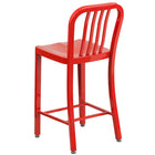 Flash Furniture Commercial Grade 24" High Metal Indoor-Outdoor Counter Height Stool with Vertical Slat Back - Red - 2 Pack-Ergonomic Contoured Seat