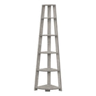 Monarch Specialties 2433 72"H Bookcase - Industrial Grey Corner Accent Etagere-Maximize the space in a rather troublesome area: the corner, with this practical etagere bookcase