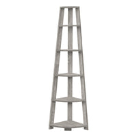 Monarch Specialties 2433 72"H Bookcase - Industrial Grey Corner Accent Etagere-Maximize the space in a rather troublesome area: the corner, with this practical etagere bookcase