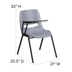 Flash Furniture Grey Ergonomic Shell Chair with Right Handed Flip-Up Tablet Arm-Grey Powder Coated Frame Finish with Plastic Floor Glides